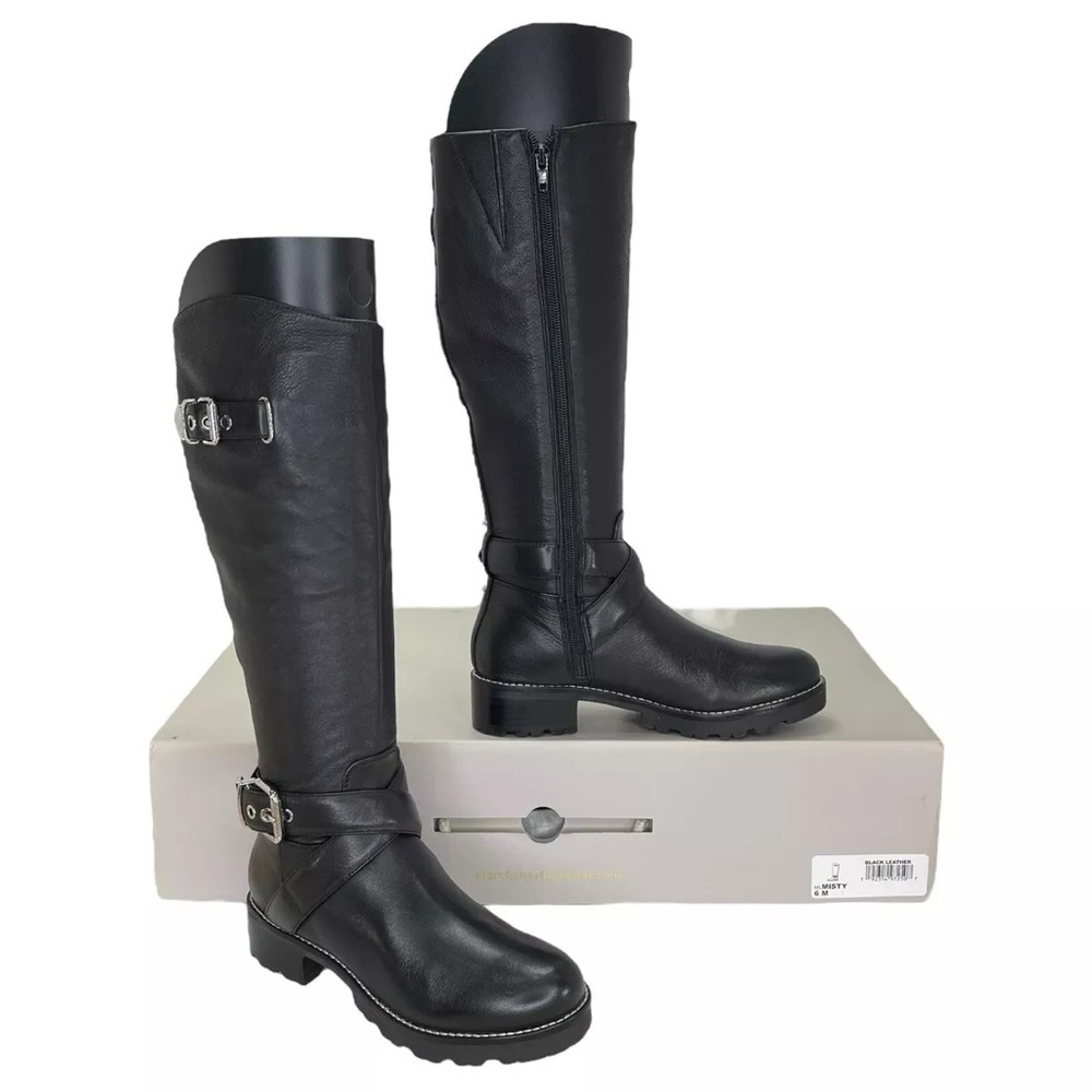 Marc Fisher Knee High Genuine Soft Leather Biker/Motto Style Boots - Black sz6.5 - Picture 2 of 16